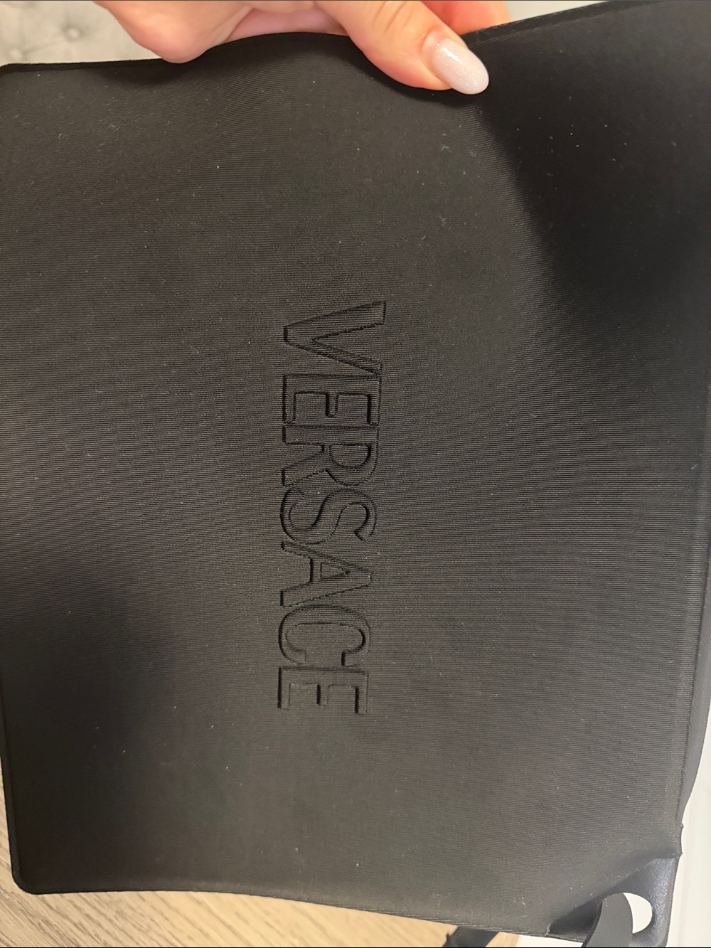 Versace Black Embossed Logo Pouch wristlet